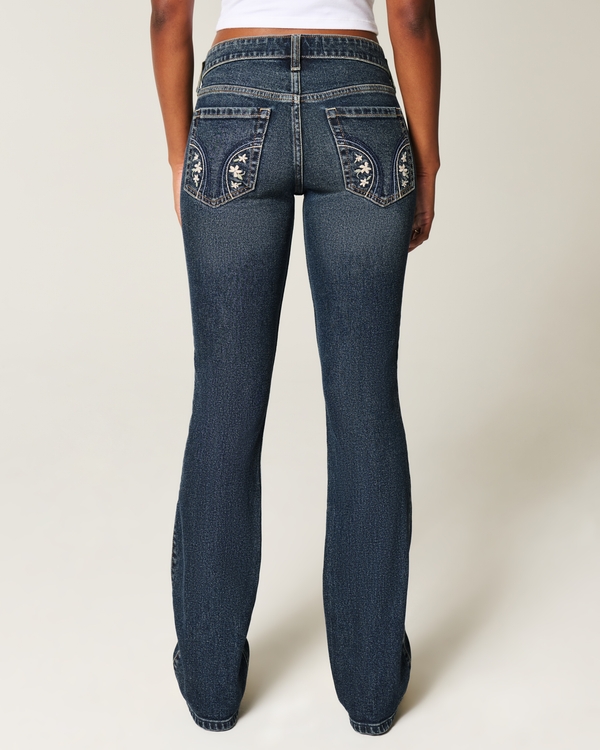 Low-Rise Dark Wash Embroidered Boot Jeans, Dark view 2