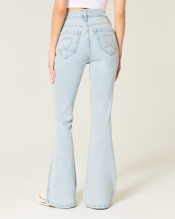 High-Rise Light Wash Heart Stitch Flare Jeans, Light view 2