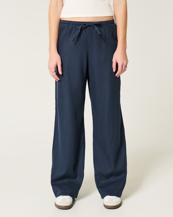 Pull-On Wide-Leg Pants, Navy Blue view 2