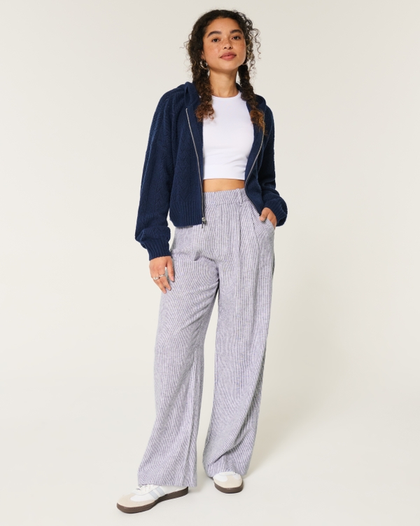 Hollister Livvy Ultra High-Rise Linen-Blend Wide-Leg Pants, White Stripe view 1