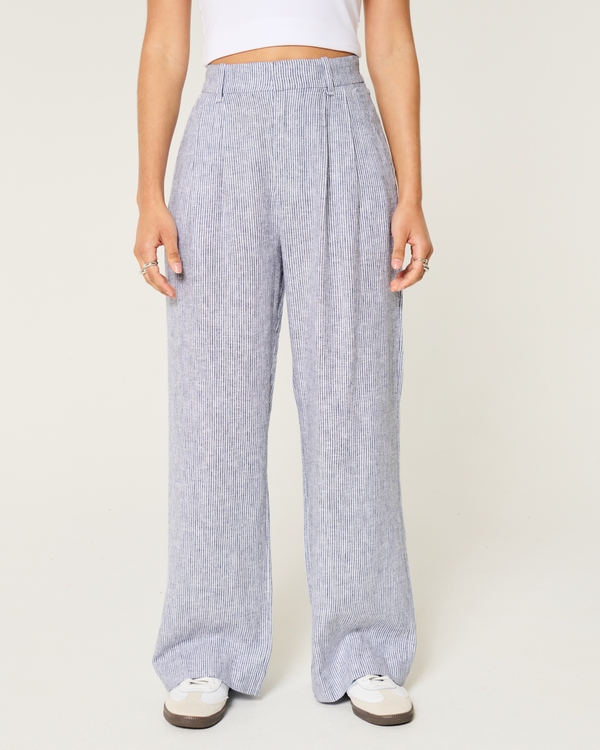 Hollister Livvy Ultra High-Rise Linen-Blend Wide-Leg Pants, White Stripe view 2