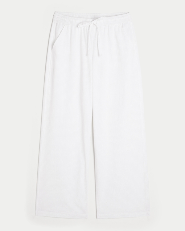 Seersucker Baggy Pull-On Pants, White view 1