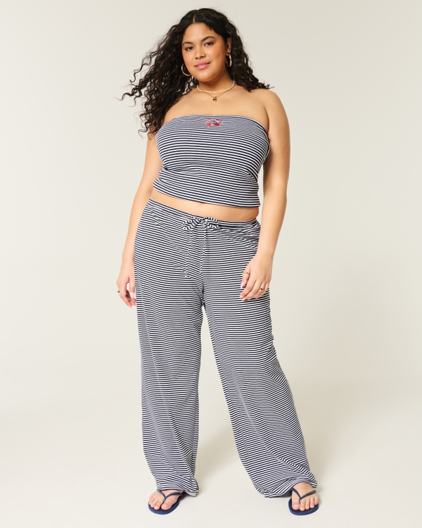 Knit Baggy Pull-On Pants, Navy Blue Stripe view 1