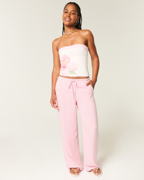 Low-Rise Baggy Pull-On Pants, Rose Quartz view 1
