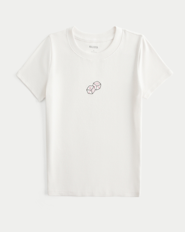 Ribbed Longer-Length Dice Graphic Baby Tee, Cream view 1