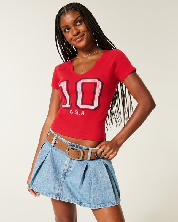 Easy Notch-Neck USA Graphic Baby Tee, Cherry Red view 1
