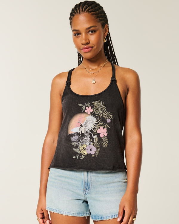 Easy Trend Drop Surf Graphic Tank, Black Acid Wash view 2