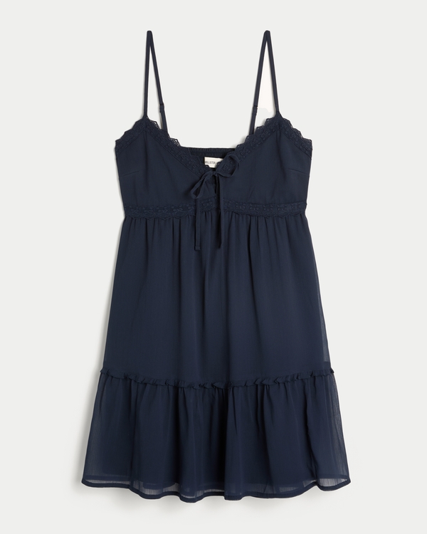 Babydoll Mini Dress, Navy Blue view 1
