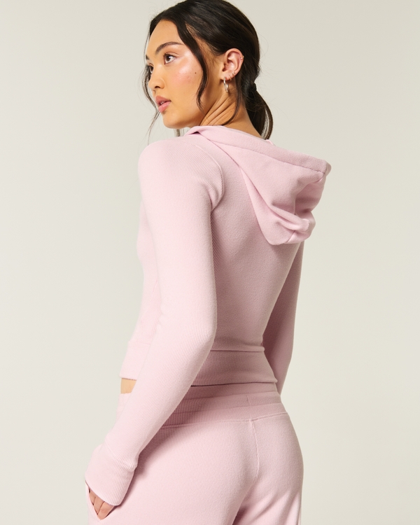 Gilly Hicks Waffle Zip-Up Hoodie, Light Lilac view 2