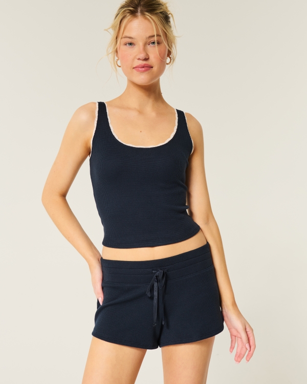 Gilly Hicks Cozy Waffle Mini Shorts, Navy view 1