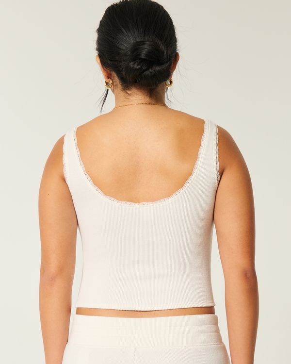 Gilly Hicks Cozy Waffle Lace Trim Tank, Cloud White view 2